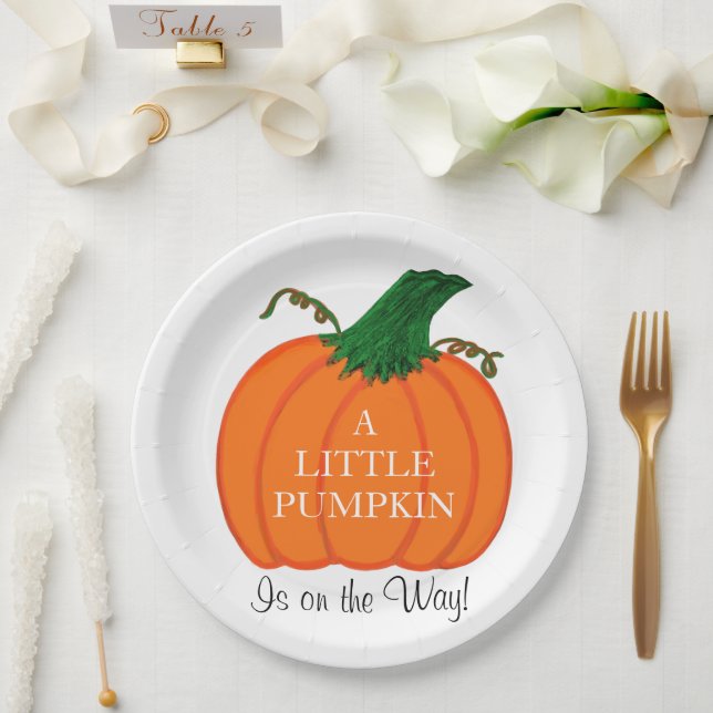Plato De Papel Ducha de Bebé Bebé Dulce Naranja Calabaza (Boda)