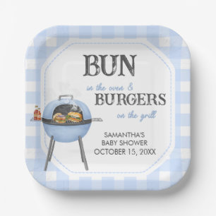 Plato De Papel Ducha de Bebé Blue Burger BBQ