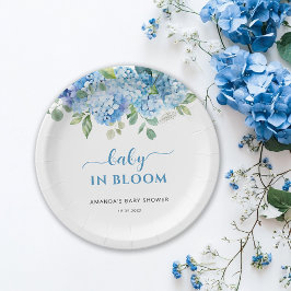 Plato De Papel Ducha de bebé Blue Hydrangea Baby en flor