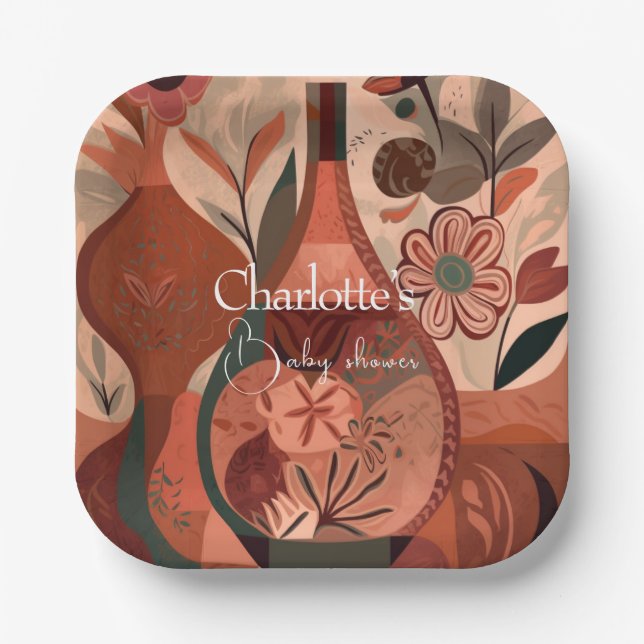 Plato De Papel ducha de bebé boho (Anverso)