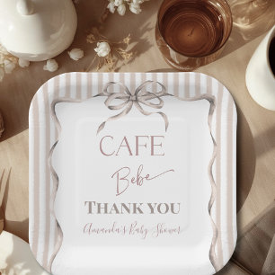 Plato De Papel Ducha de bebé Café Bebe Beige Vintage con Lazo