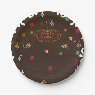 Plato De Papel Ducha de bebé Calabazas Hojas y Madera Enamorarse