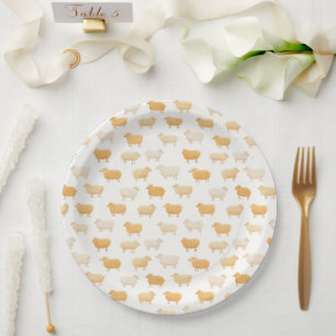 Plato De Papel Ducha de bebé con cinta vintage de oveja amarilla