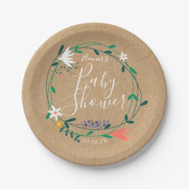 Plato De Papel Ducha de bebé con guirnalda floral / Sprinkle rúst