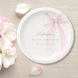 Plato De Papel Ducha de Bebé con Lazo Coquette Rosa