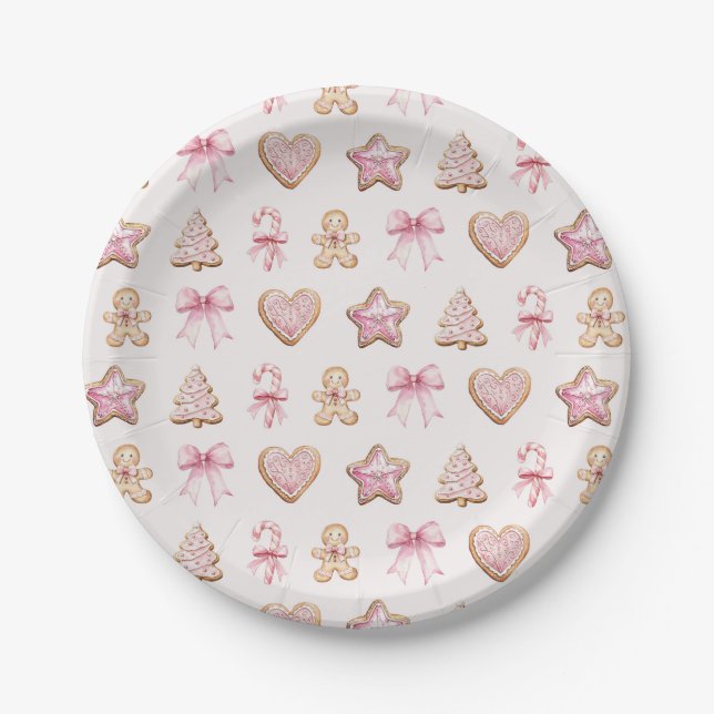 Plato De Papel Ducha de Bebé con Patrón de Galletas de Navidad (Anverso)