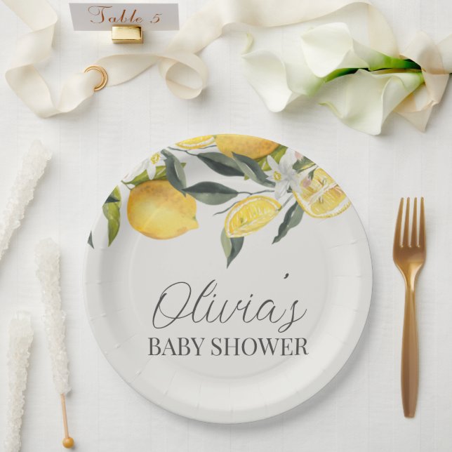 Plato De Papel ducha de bebé con tema de cítricos (Boda)