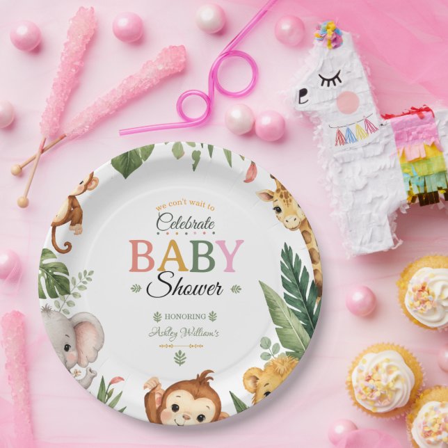 Plato De Papel ducha de bebé con tema de selva (Fiesta)