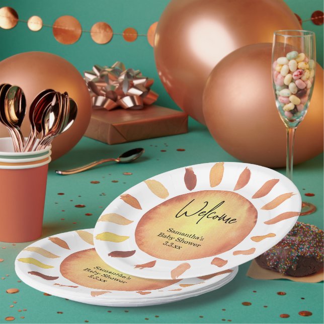 Plato De Papel ducha de bebé con tema de sol (Multi)