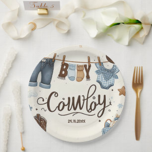 Plato De Papel Ducha de bebé Cowboy Placas de papel