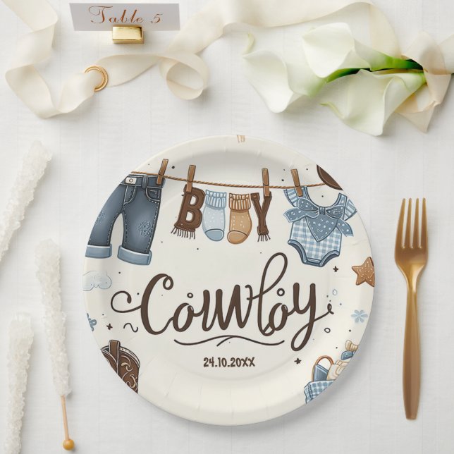 Plato De Papel Ducha de bebé Cowboy Placas de papel (Boda)