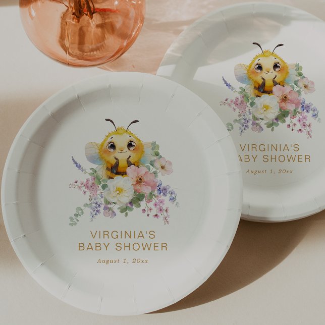 Plato De Papel Ducha de Bebé de Abeja (Bee Baby Shower Paper Plates by Painted Paperie
)