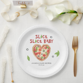 Plato De Papel ducha de bebé de acuarela de corazón de pizza