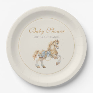 Plato De Papel Ducha de bebé de caballo de carrusel de oro clásic