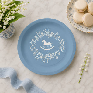 Plato De Papel Ducha de bebé de caballo mecedora azul Wedgewood e