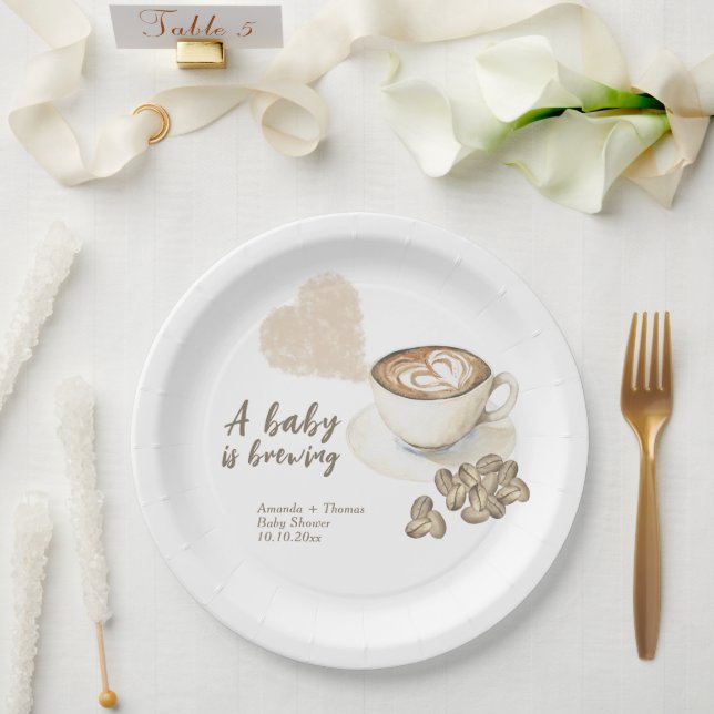 Plato De Papel Ducha de bebé de café en preparación (Boda)
