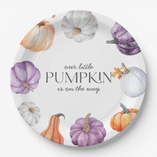 Plato De Papel Ducha de bebé de calabaza blanca naranja púrpura r