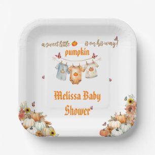 Plato De Papel Ducha de bebé de calabaza pequeña editable imprimi