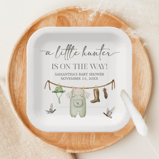 Plato De Papel Ducha de Bebé de Caza de Patos (Little Hunter Duck Baby Shower Paper Plate)