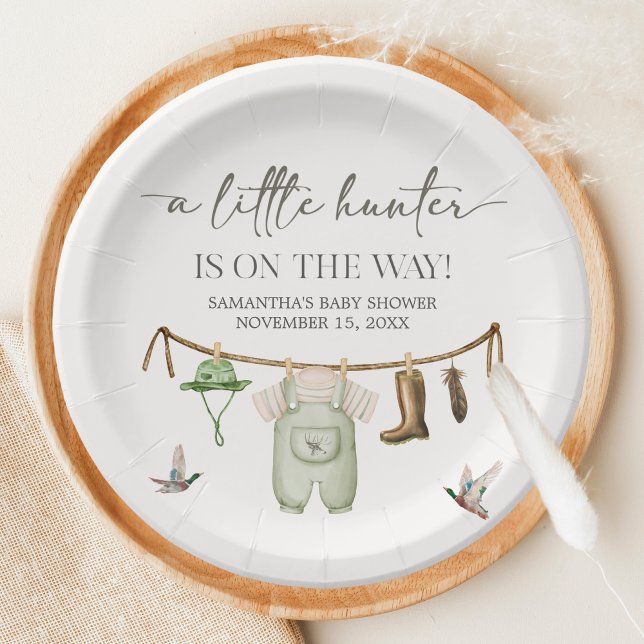 Plato De Papel Ducha de Bebé de Caza de Patos (Little Hunter Duck Baby Shower Paper Plate)