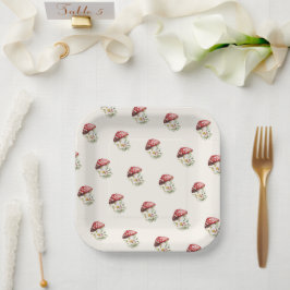 Plato De Papel Ducha de Bebé de Champiñones
