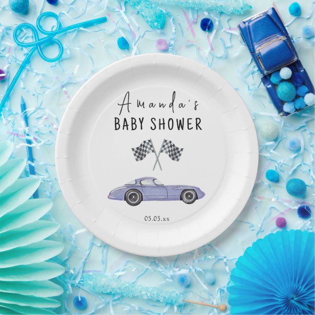 Plato De Papel Ducha de bebé de coche de carreras (Fiesta)