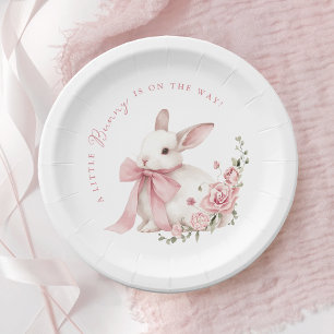 Plato De Papel Ducha de bebé de conejito rosa pequeño