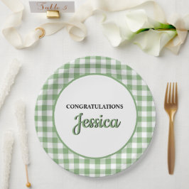 Plato De Papel Ducha de bebé de cuadros verde gingham