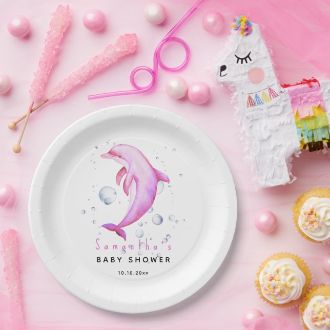 Plato De Papel Ducha de bebé de delfín oceánico acuático (Fiesta)