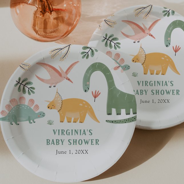 Plato De Papel Ducha de Bebé de Dinosaurio (Cute Dinosaur Decor Baby Shower Paper Plates by Painted Paperie
)