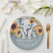Ducha de bebé de elefante girasoles brillo azul po