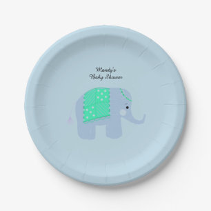 Plato De Papel Ducha de Bebé de Elefante Indio Azul
