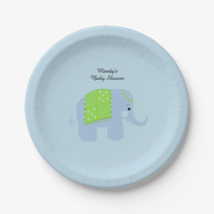 Plato De Papel Ducha de Bebé de Elefante Indio Azul