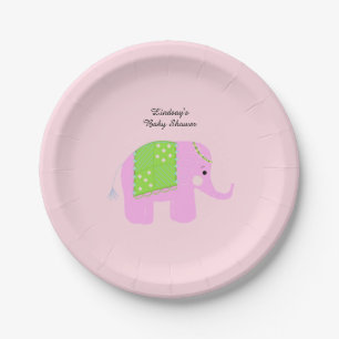 Plato De Papel Ducha de Bebé de Elefante Indio Rosa