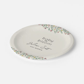 Plato De Papel Ducha de Bebé de Flor Silvestre Dibujada a Mano en