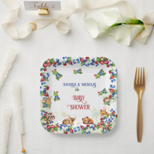 Plato De Papel Ducha de bebé de fresa y arándano
