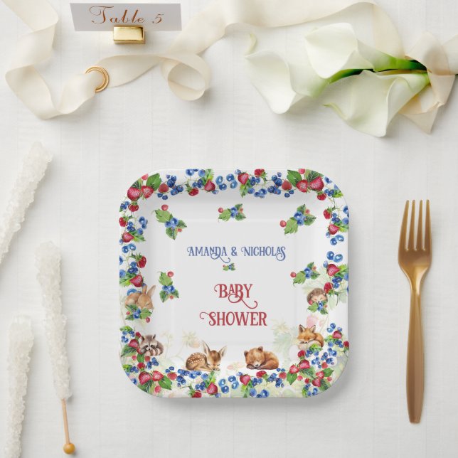 Plato De Papel Ducha de bebé de fresa y arándano (Boda)