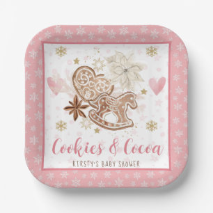 Plato De Papel Ducha de bebé de Galletas Rosadas y Cacao