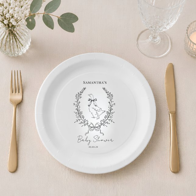 Plato De Papel Ducha de bebé de ganso elegante y sofisticado (Subido por el creador)