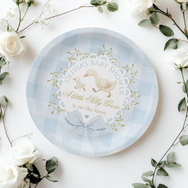Plato De Papel Ducha de bebé de gingham azul Little Silly Goose
