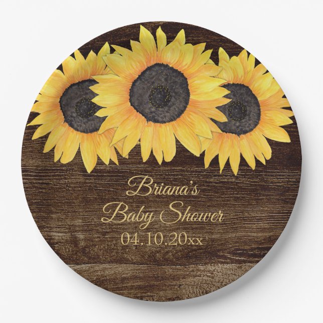Plato De Papel Ducha de bebé de girasoles (Anverso)