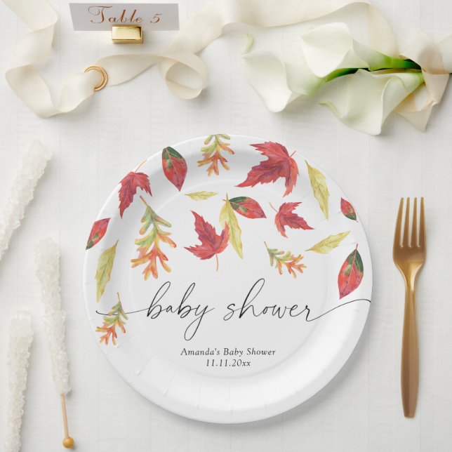 Plato De Papel Ducha de bebé de hojas que caen (Boda)