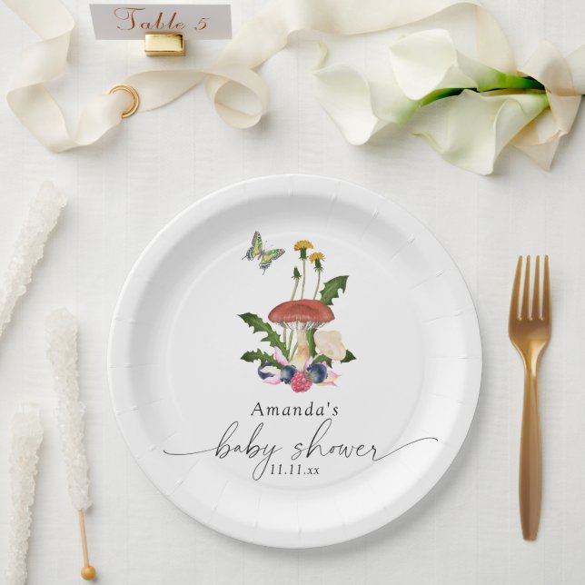Plato De Papel Ducha de bebé de hongos (Boda)