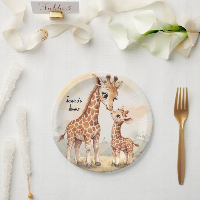 Plato De Papel Ducha de bebé de jirafa (Boda)