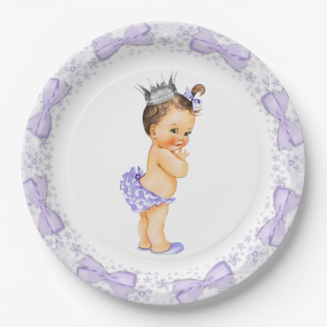 Plato De Papel Ducha de Bebé de la Princesa Púrpura (Anverso)