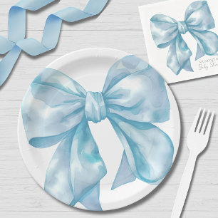 Plato De Papel Ducha de Bebé de Lazo Azul Sencillo