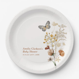 Plato De Papel Ducha de bebé de mariposa de flores silvestres ele