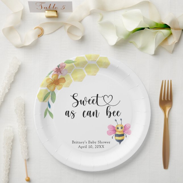 Plato De Papel Ducha de bebé de niña abeja - dulce como puede ser (Boda)