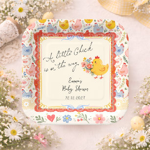 Plato De Papel Ducha de bebé de niña floral de pollito de primave