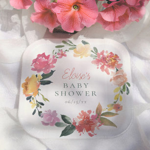 Plato De Papel Ducha de Bebé de Niña Flores Elegantes de Primaver